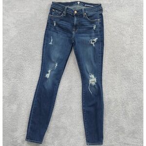 7 For All Mankind Ankle Gwenevere Distressed Skinny Jeans - Size 29 - Dark Wash